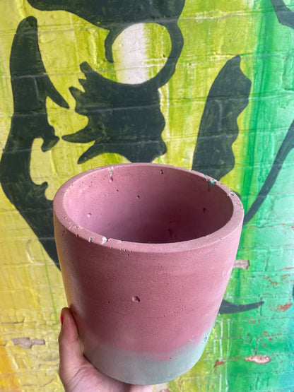 6” Concrete planter / pink and turquoise