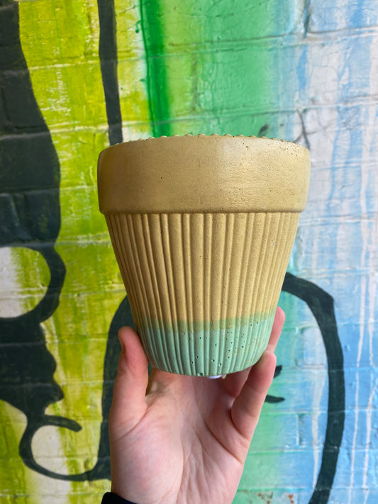 5" Concrete Tapered Pot Yellow/Teal