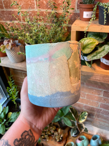 4" Concrete Pot Blue/Green/Purple