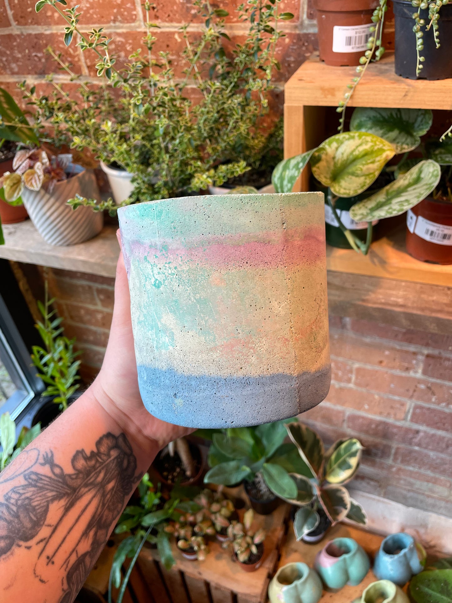 4" Concrete Pot Blue/Green/Purple