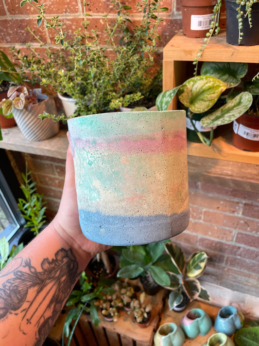 4" Concrete Pot Blue/Green/Purple