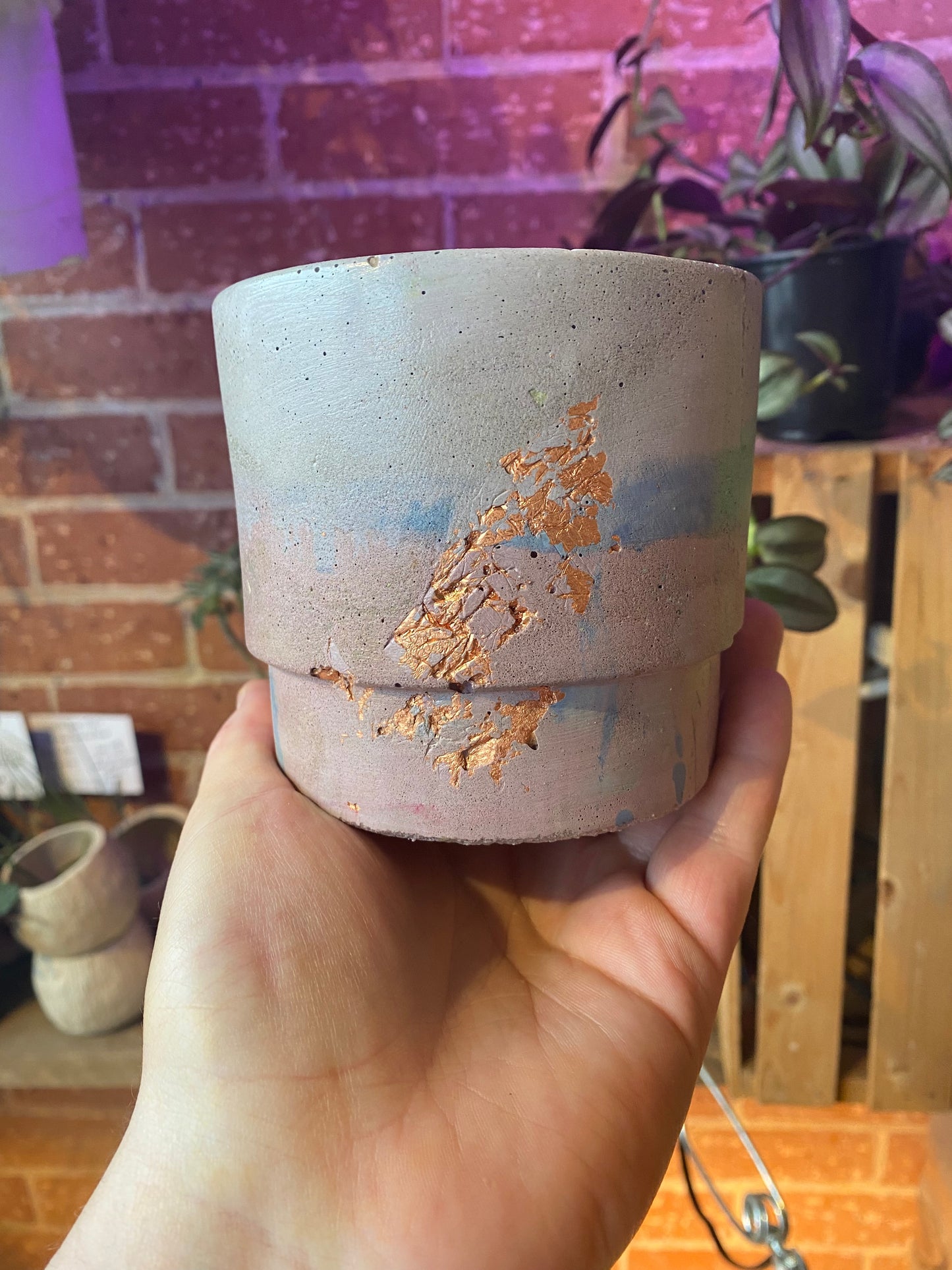 3.5" Concrete Simple Pot Teal/Purple with copper