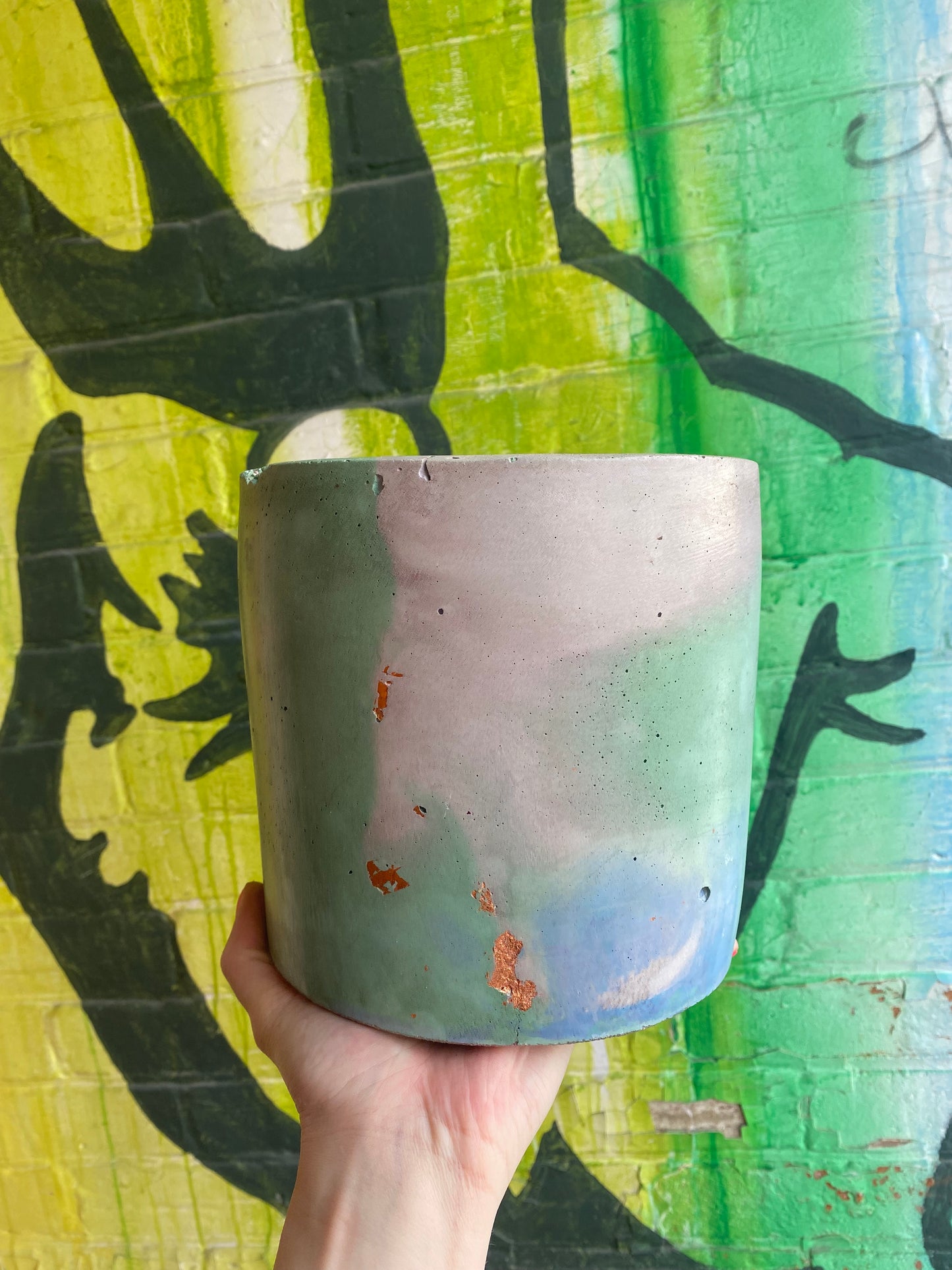 6” Concrete Planter / Pastel pink, green + blue