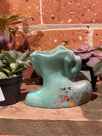 2.5" Concrete Head Bust Teal Metallic Splatter