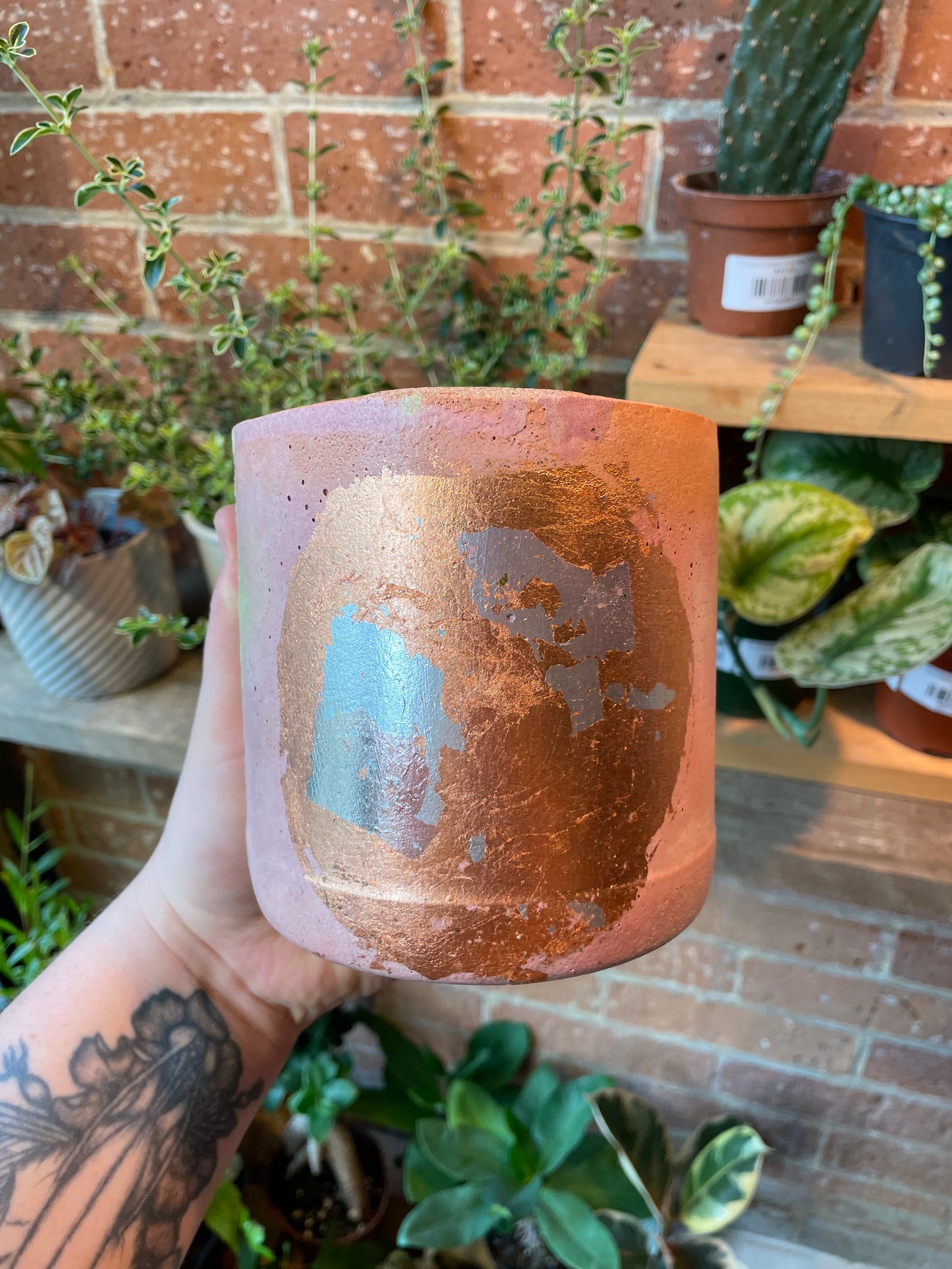 4" Concrete Pot Pink/Copper/Green