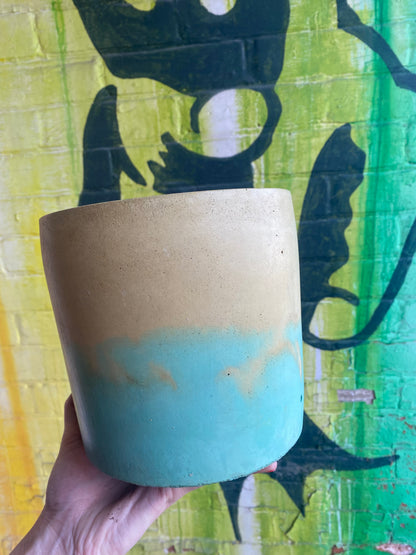 6” Concrete Planter / Yellow + Turquoise
