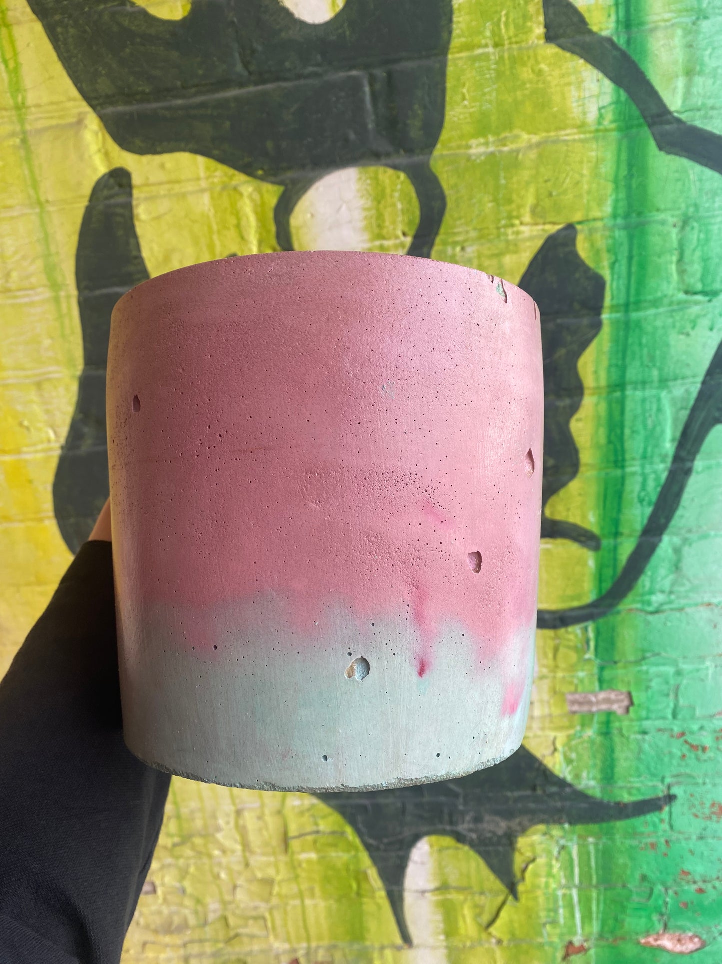 6” Concrete planter / pink and turquoise