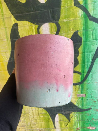 6” Concrete planter / pink and turquoise