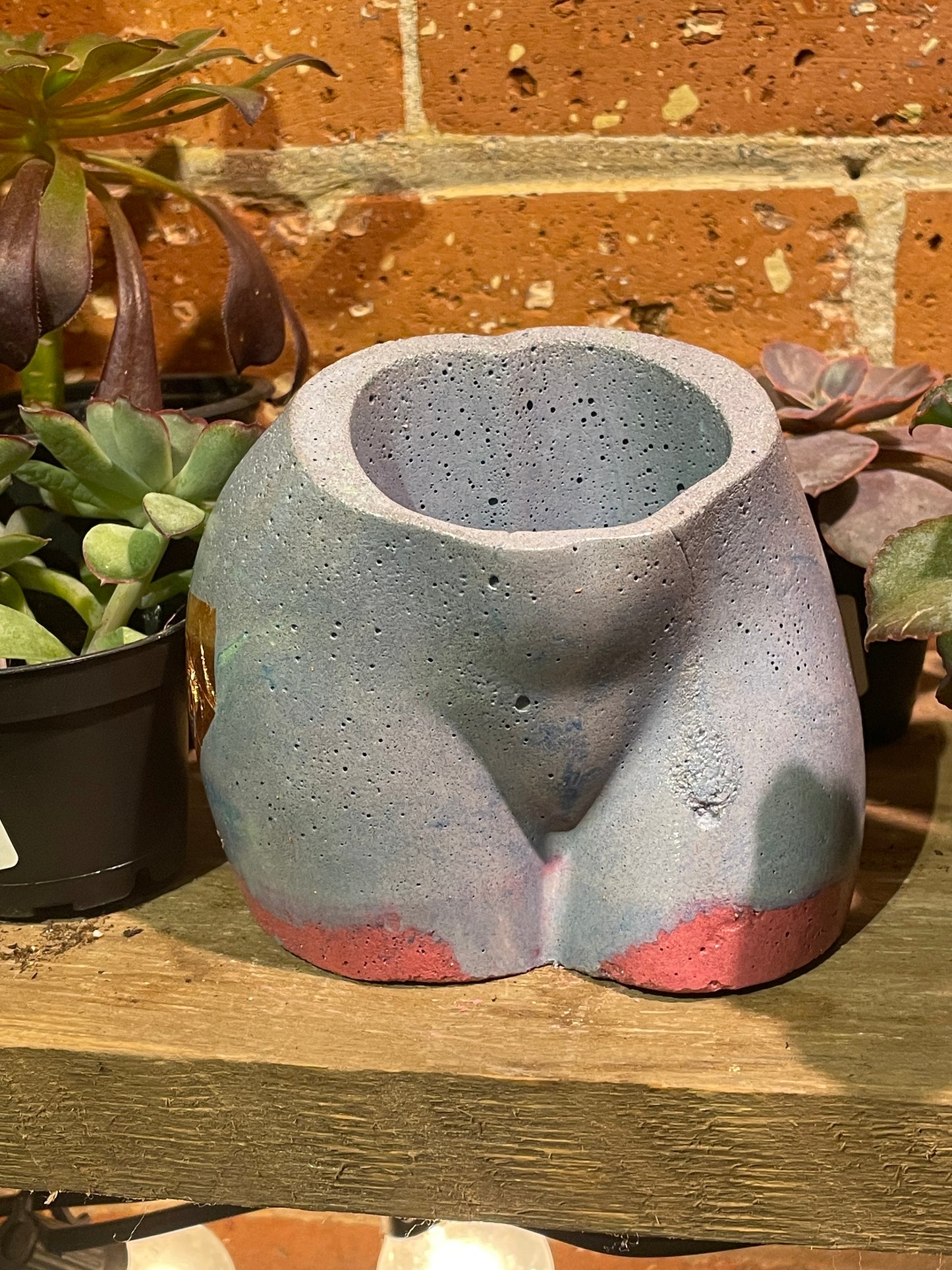 2.5" Concrete Butt Pot Cherry/Blue w/ Gold