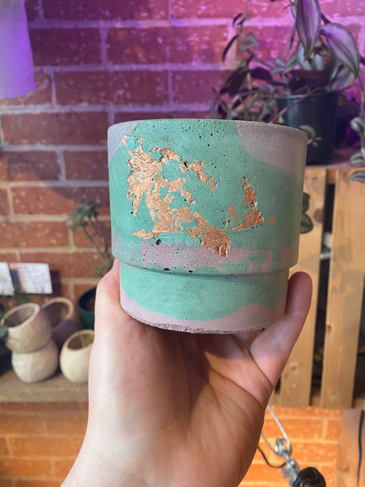 3.5" Concrete Simple Pot Teal/Purple with copper