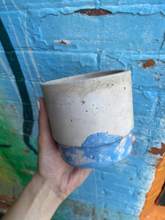 3.5" Concrete Simple Pot White Peach/Blue