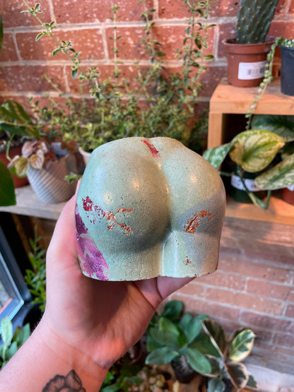 2.5" Concrete Butt Pot Green/Gold/Purple