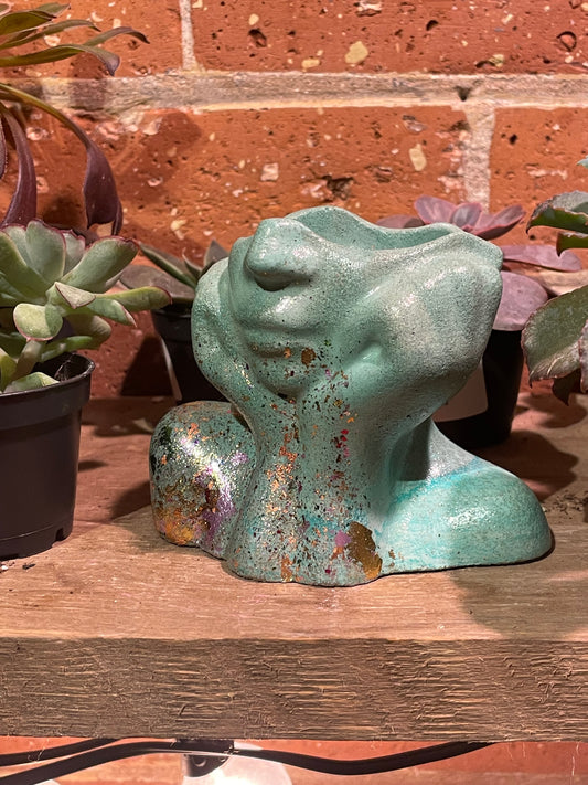 2.5" Concrete Head Bust Teal Metallic Splatter