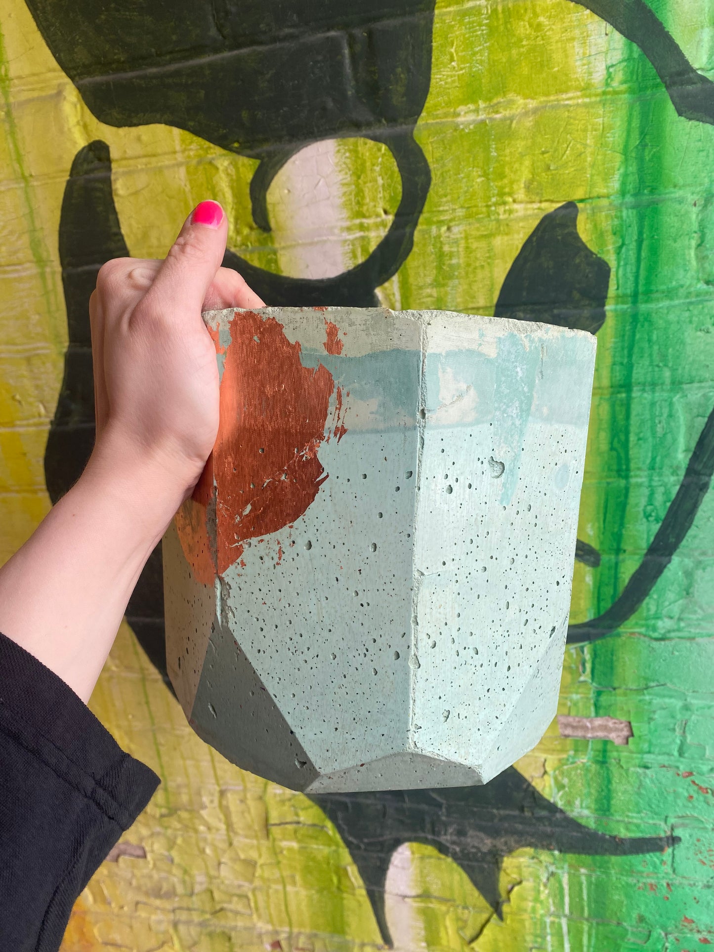 7” Concrete planter / Blue + Rose gold