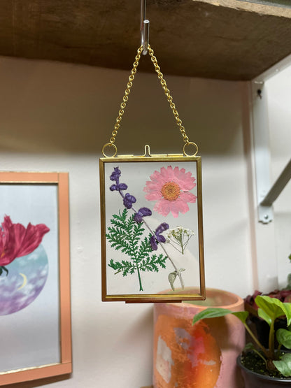 Pressed Flower Wall Hanging | Pink Daisy and Fern