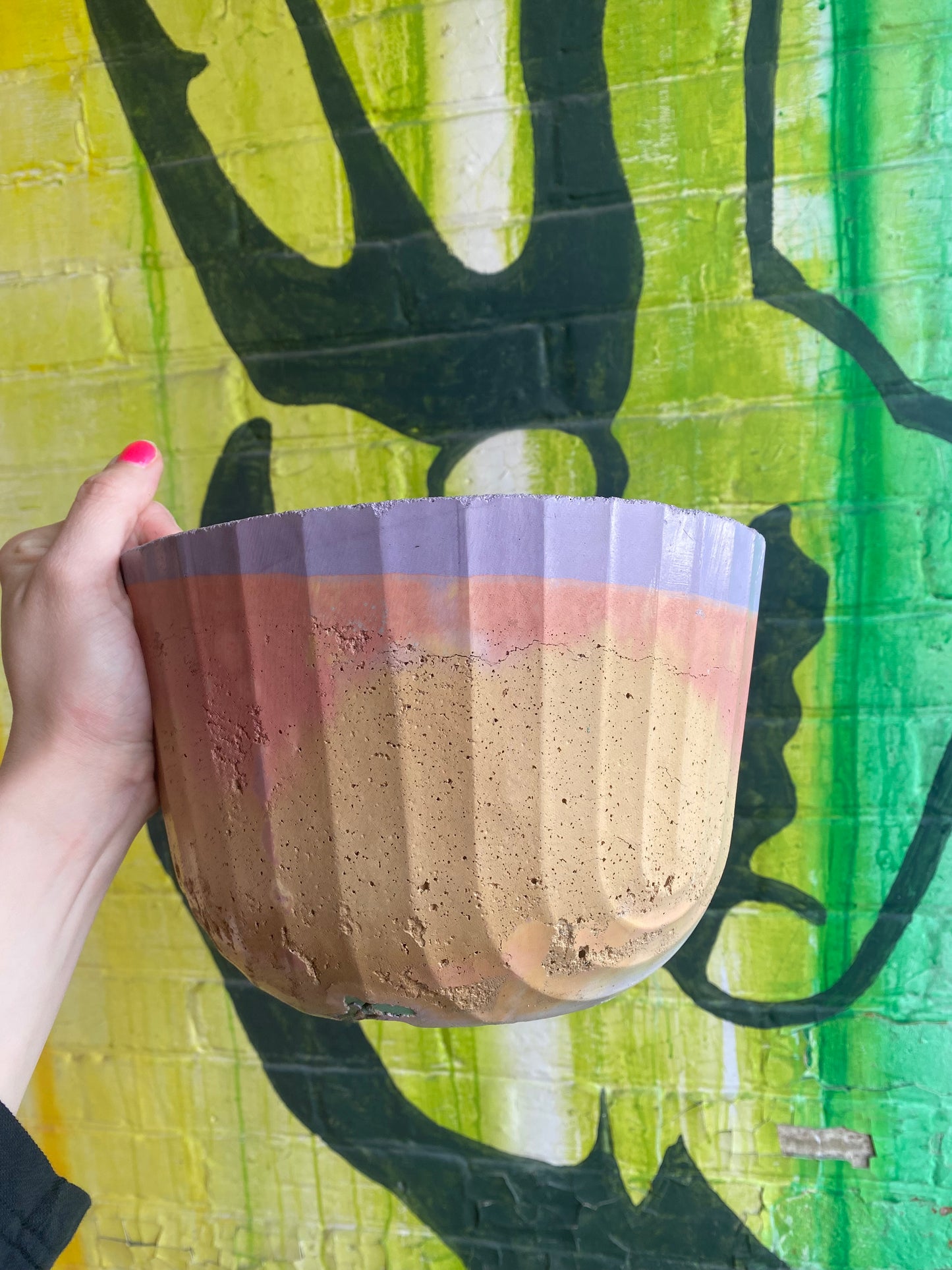 7” Concrete planter / purple, pink and+ yellow