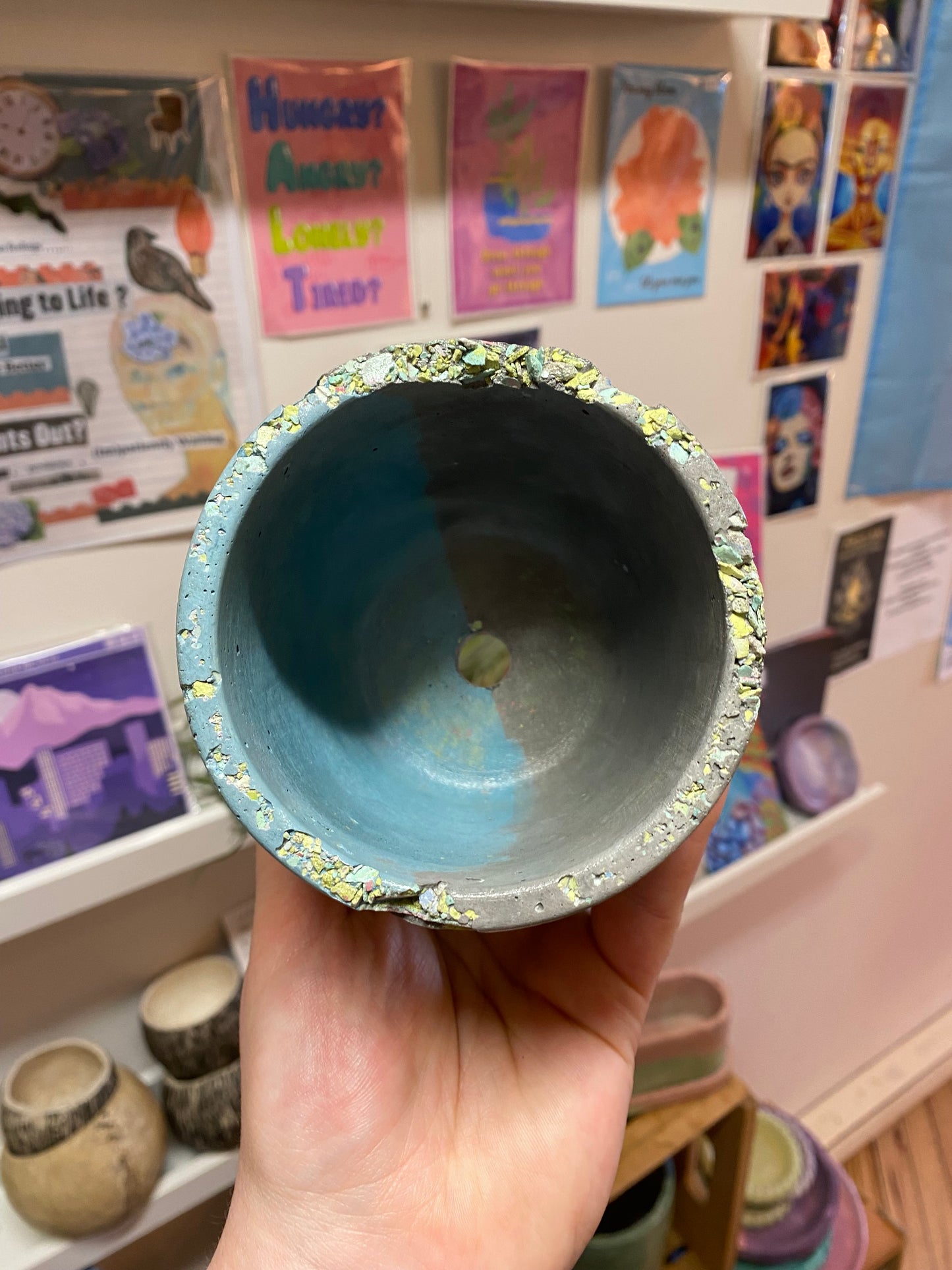 3.5" Concrete Simple Pot Grey/Blue with confetti