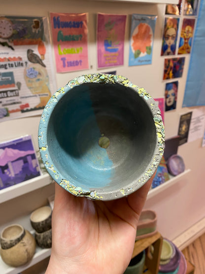 3.5" Concrete Simple Pot Grey/Blue with confetti
