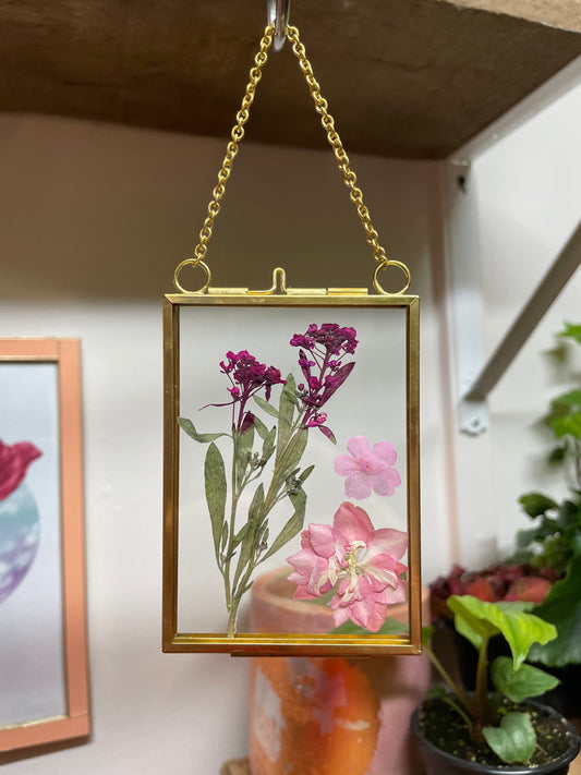 Pressed Flower Wall Hanging |Pink Flowers