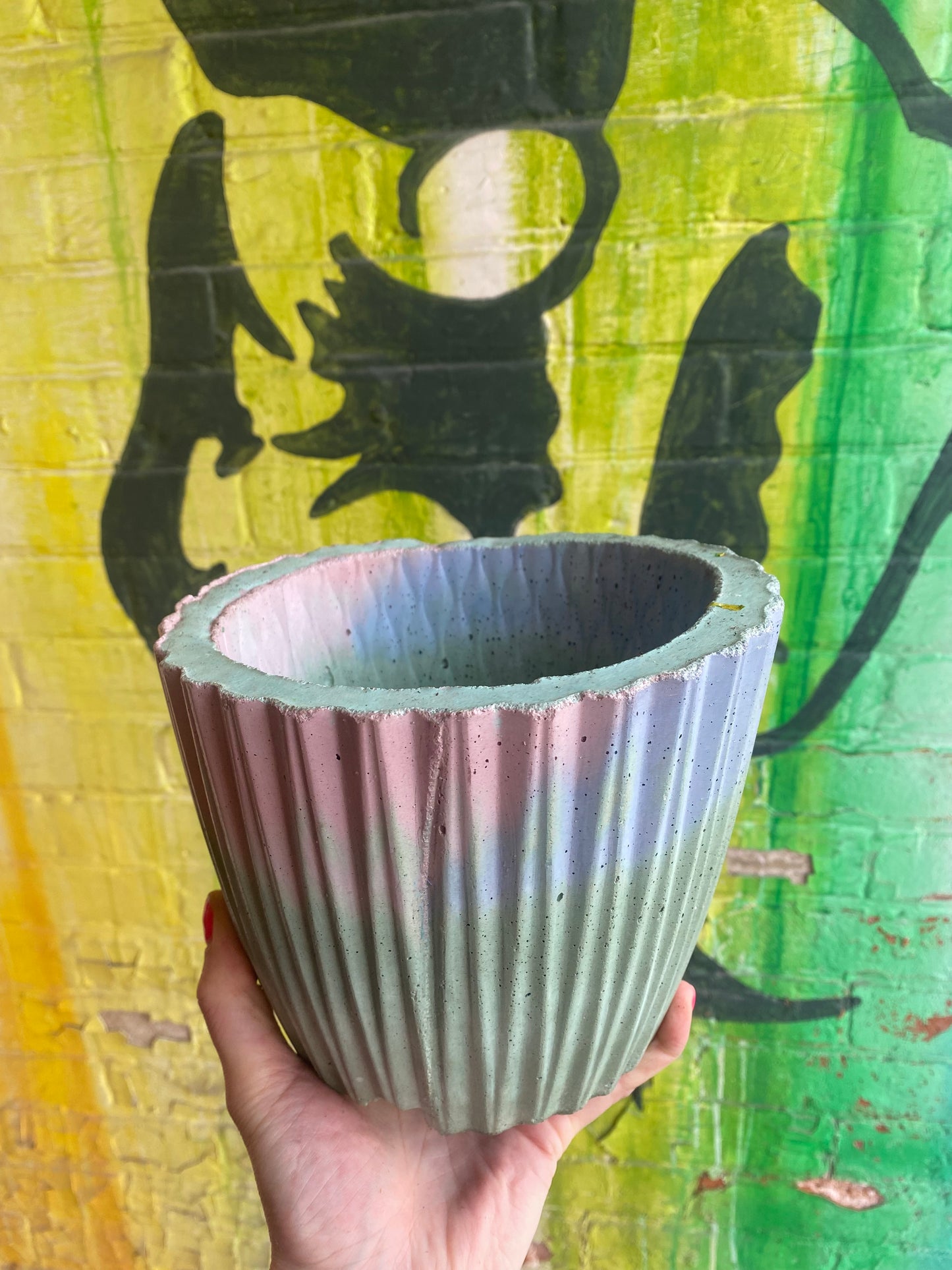 6” Concrete Planter / Pastel purple, pink and green