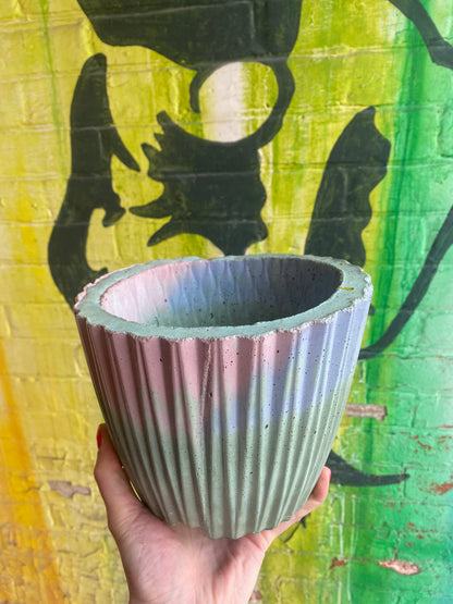 6” Concrete Planter / Pastel purple, pink and green