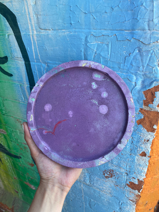 Medium Concrete Drainage Tray Purple/Colourful splotches