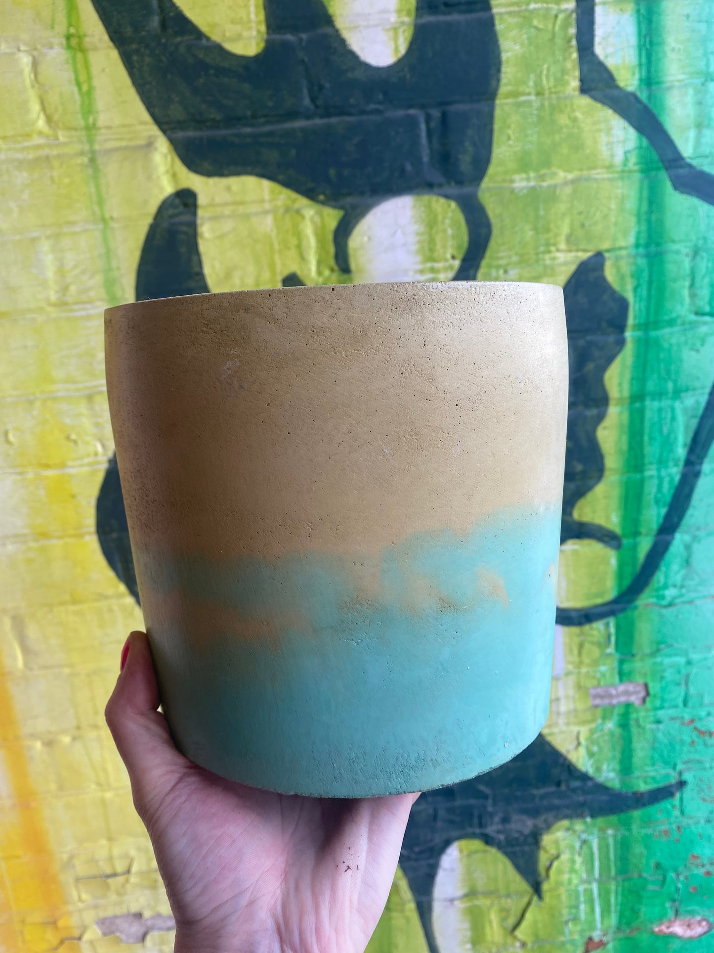6” Concrete Planter / Yellow + Turquoise