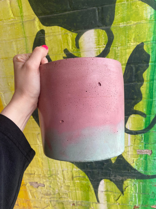 6” Concrete planter / pink and turquoise
