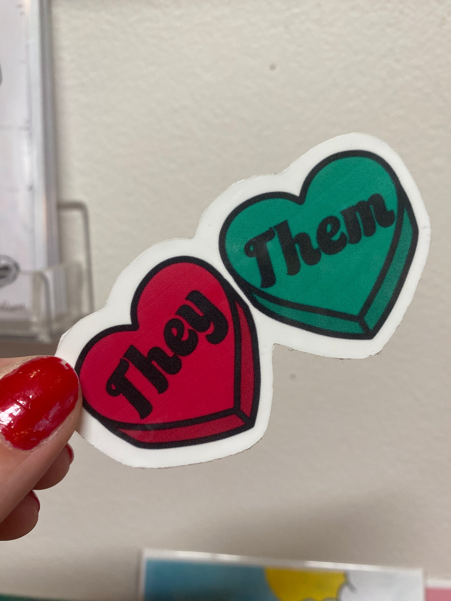 They/Them double heart vinyl sticker
