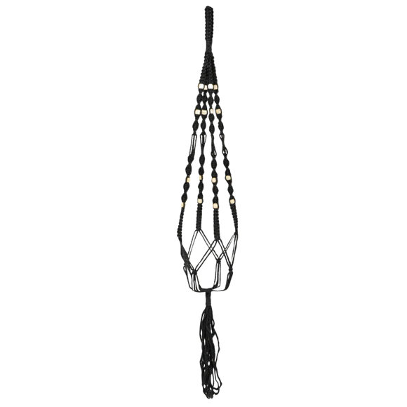 Black Macrame Pot Hanger With Beads