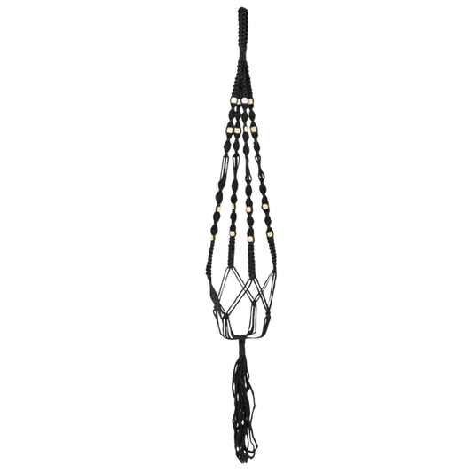 Black Macrame Pot Hanger With Beads