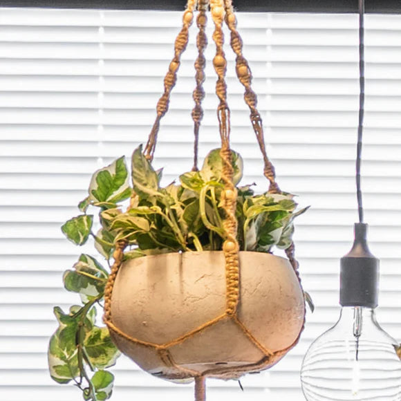 Natural Macrame Pot Hanger With Beads