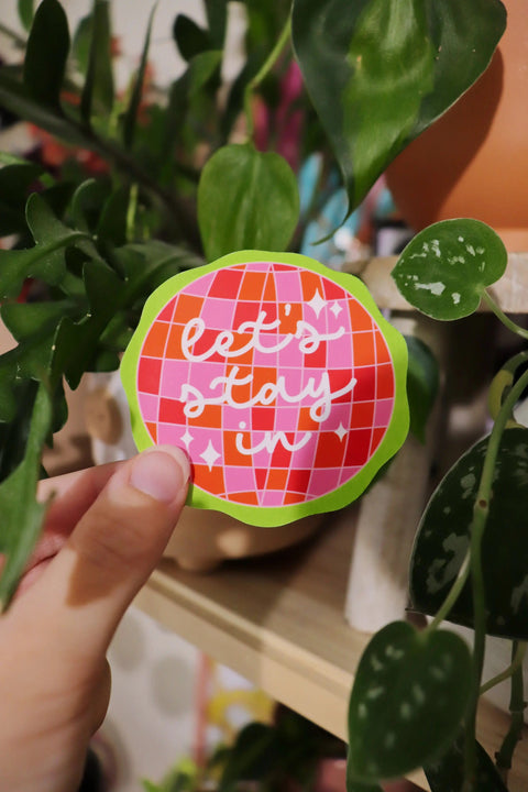 Plant Goals Plant Shop Let's Stay In Disco Ball Sticker