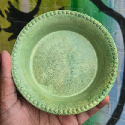 5" Concrete Tapered Pot w/Tray Mixed Green/Yellow