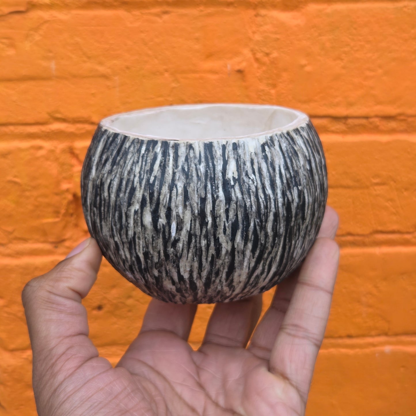 Sculpted Paper Vase - Scratched Black w/ White interior