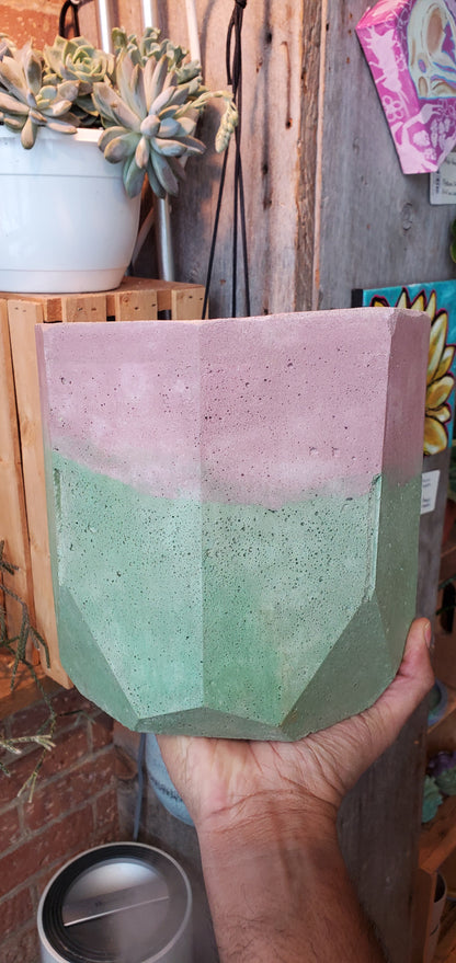 7" Octagonal Concrete Pot Green/Pink/Yellow