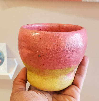 3.5" Concrete Tulip Pot Pink/Yellow