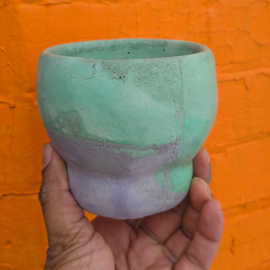 3.5" Concrete Tulip Pot Turquoise and Purple