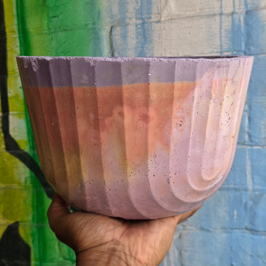 7” Rippled Concrete Planter Purple/Pink/Yellow