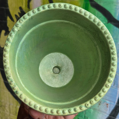 5" Concrete Tapered Pot w/Tray Mixed Green/Yellow