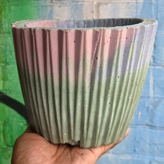 6” Ridged Concrete Planter Pastel Purple/Green/Pink