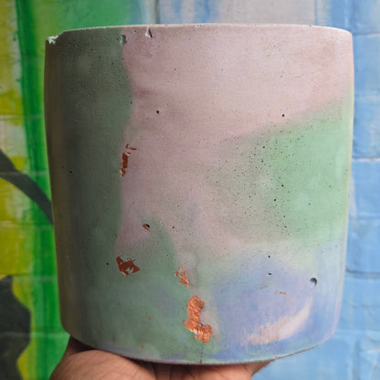 6” Concrete Planter Green/Blue/Pink w/gold