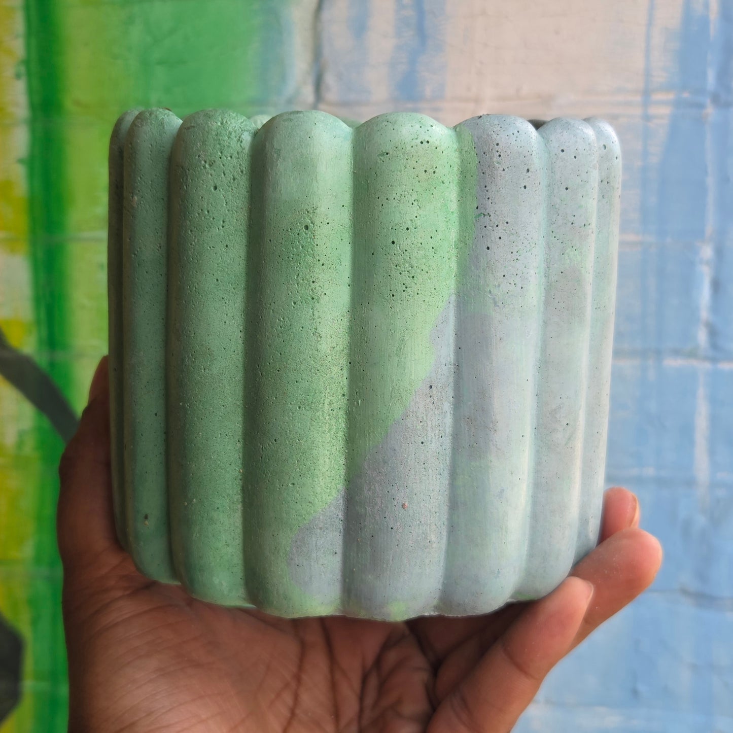 6” ‘Lady fingers' Concrete Pot Teal/Blue