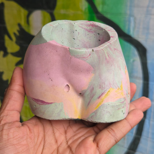 2.5" Concrete Butt Pot Mint w/Pastel Swirl
