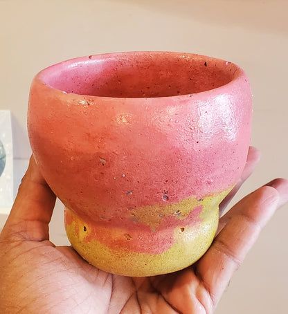 3.5" Concrete Tulip Pot Pink/Yellow