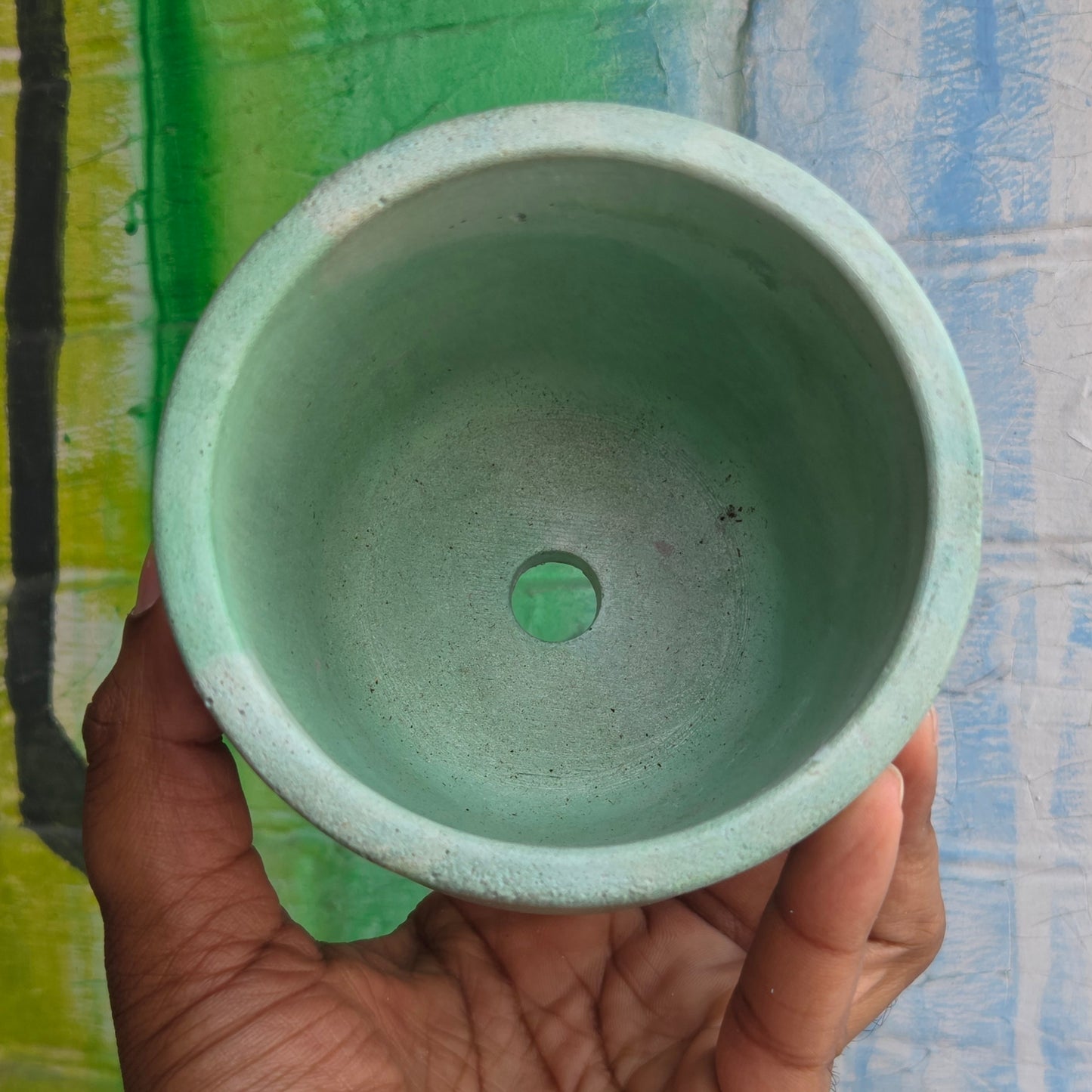3.5” Simple Concrete pot Teal w/Ceramic