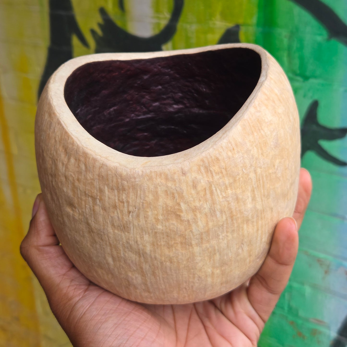 Sculpted Paper Vase - Tan w/ OxBlood Interior
