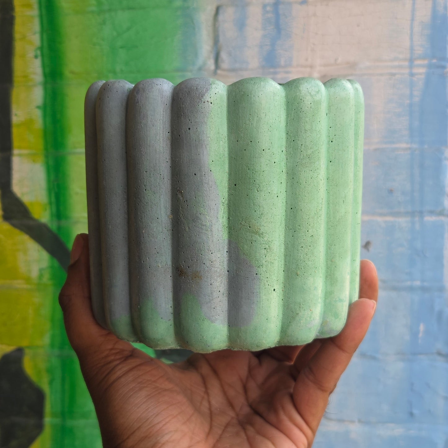 6” ‘Lady fingers' Concrete Pot Teal/Blue