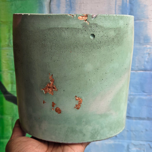 6” Concrete Planter Green/Blue/Pink w/gold