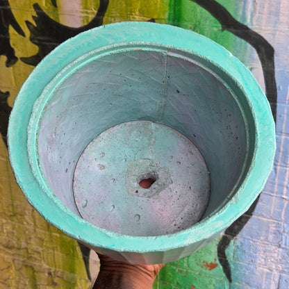 8" Ripple Concrete Pot (Short) Turquoise/Lavender